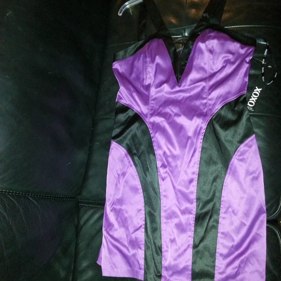 NWT XOXO PURPLE BLACK BODYCON MINI SEXYCLUBCOCKTAIL HOLIDAY PARTY DRESS SZ 7/8 - Picture 5 of 12